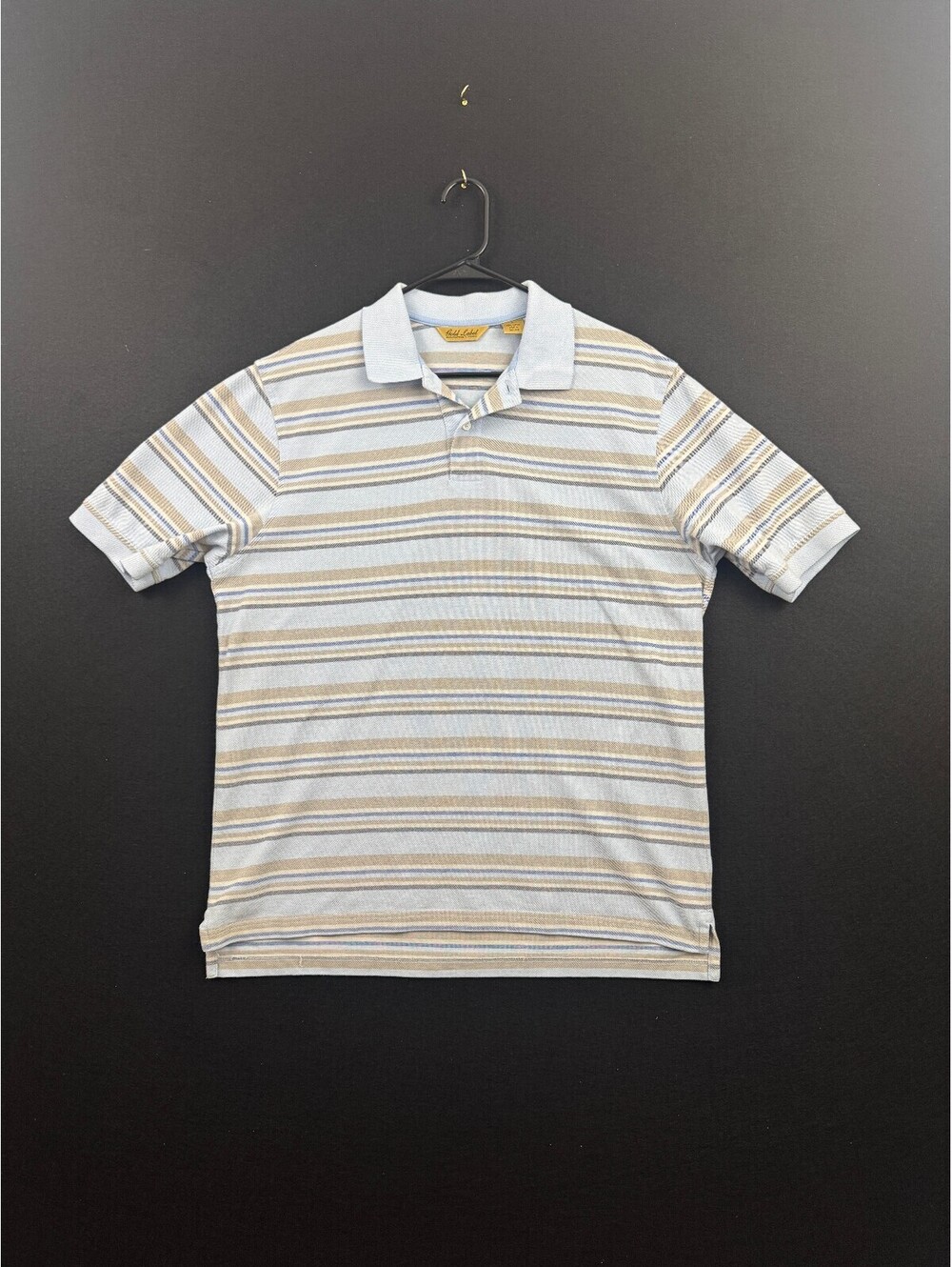Roundtree & Yorke Gold Label Light Blue Striped Polo Shirt Large